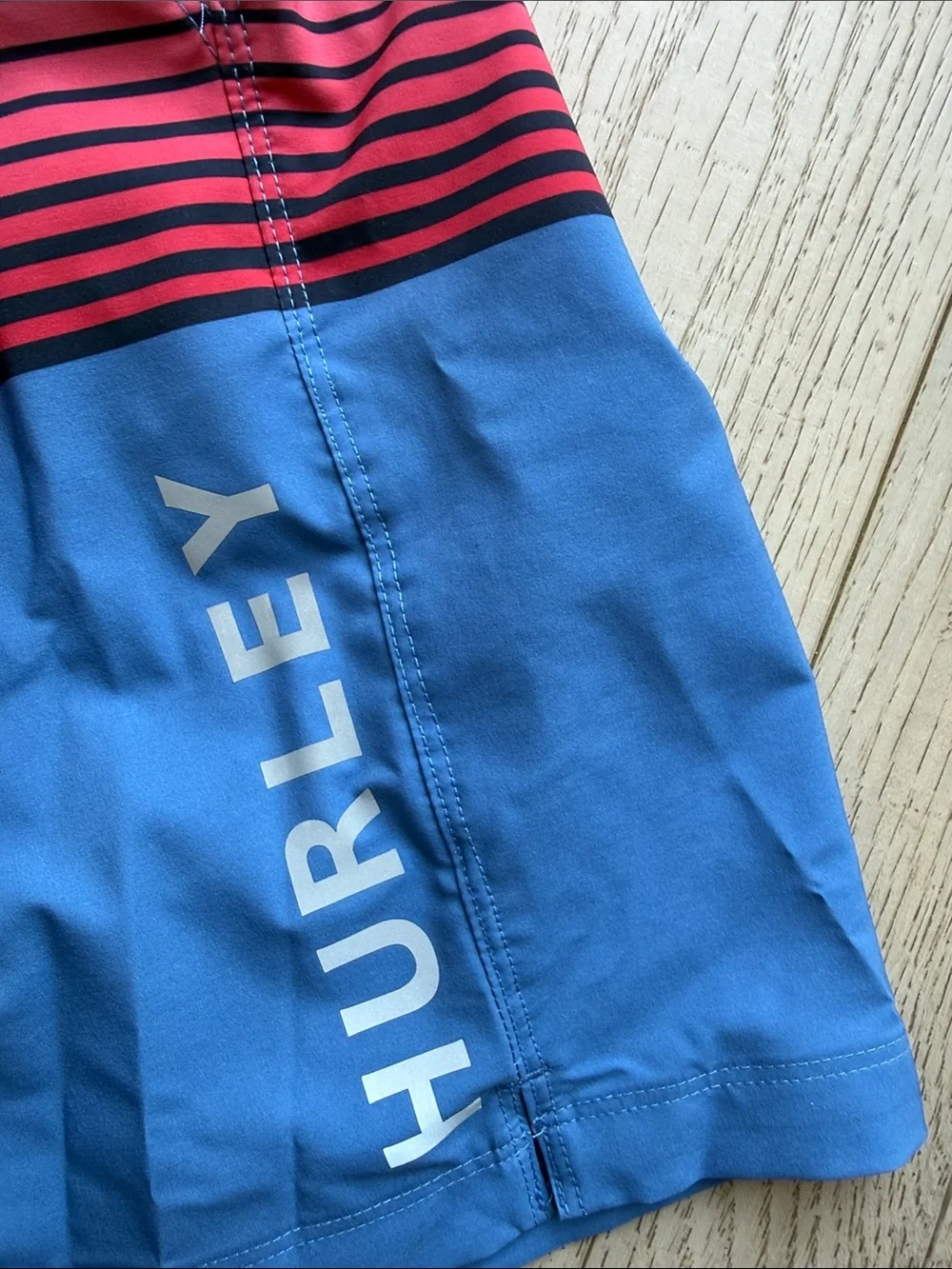 Hurley Men’s Blue Swim Shorts with Pink and Black Stripes